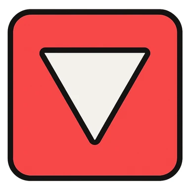 red square with a white equilateral triangle pointing downwards in the center, clean and geometric, minimal and bold, flat design, simple and modern sticker