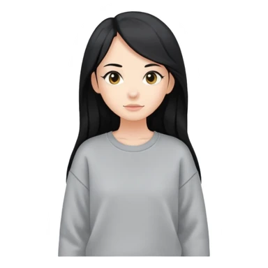 full-body female avatar, flat vector, long black hair, oversized sweatshirt, neutral background sticker