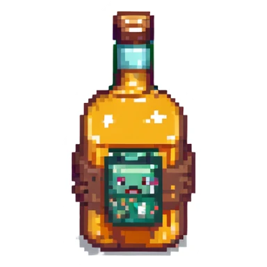 A character with a whiskey bottle sticker