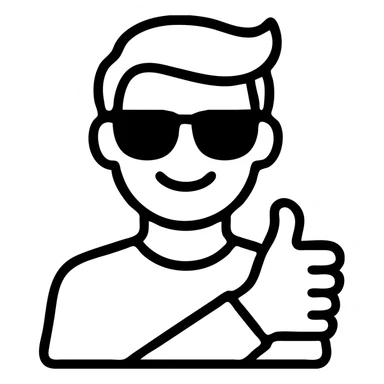 smug guy in sunglasses giving a thumbs up, outlined icon sticker
