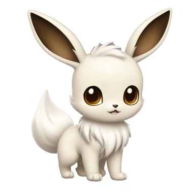 Kawaii Pale Shiny Eevee with dark brown long emo hair covering her eyes Full Body sticker