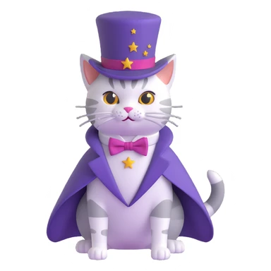 A magician cat in a top hat, a bowtie and a purple cape with stars sticker