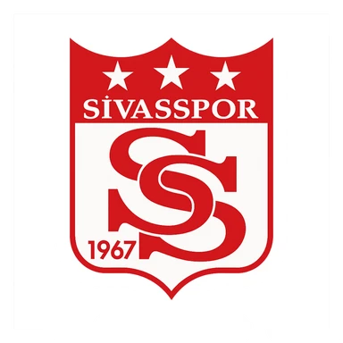 Sivasspor futbol takımı için logo, kırmızı ve beyaz, kalkan şeklinde, sportif ve dinamik bir görünüm sticker