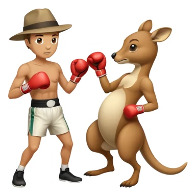 man in an Australian hat boxing with a kangaroo sticker