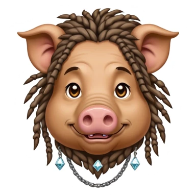 Hairy pig, with dreads, tatto on face with diamont chain on the neck sticker
