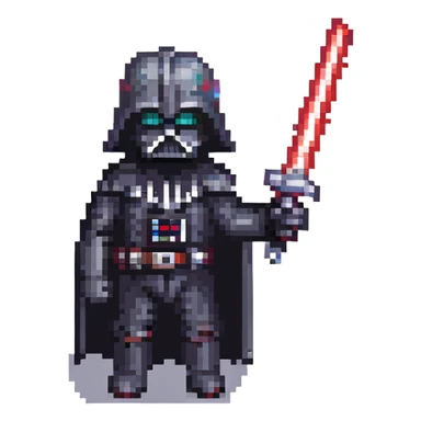 Darth Vader with a red lightsaber in pixel art style sticker