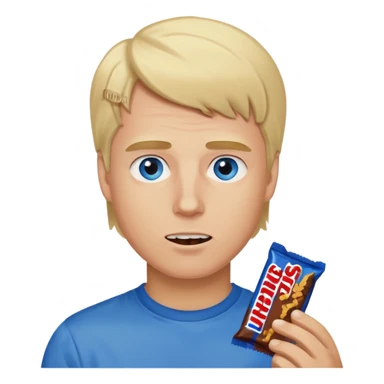 men with blond hairs eat a snickers sticker