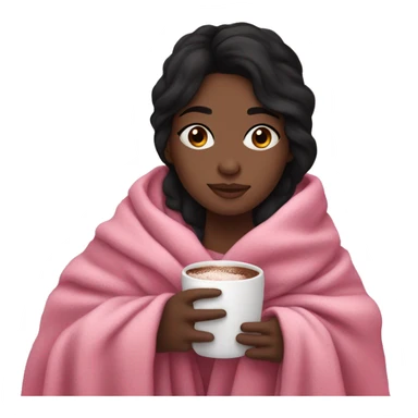 black haired girl snuggled up in a pink blanket drinking hot chocolate  sticker