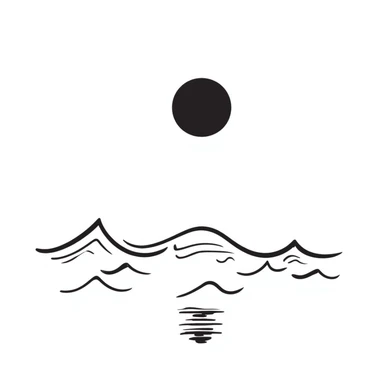 moon reflecting on the sea, style 2, hand drawn notion style doodle of moonlight on sea sticker
