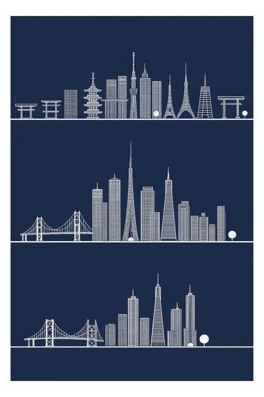 turn the san francisco skyline upside down and place it directly below the tokyo skyline sticker