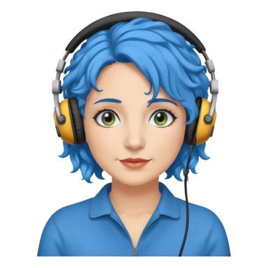 blue haired earringed heaphone wearing middle aged woman very very curly long haired and hazel eyes sticker