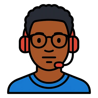 Add a headset to the young African man with eye glasses, keep the original style and transparent background. sticker