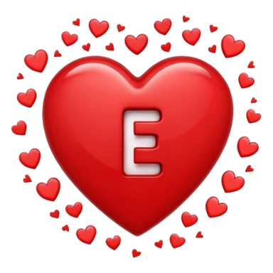 Small broken heart emojis around the letter E sticker