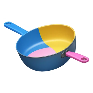 blue, yellow, and pink frying pan sticker