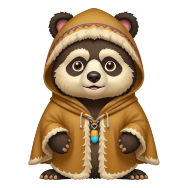 Spectacled bear wearing a chullo and a poncho that says I.T.I. CUSCO on the chest sticker