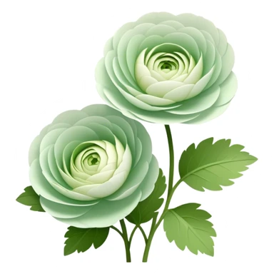 Two white and light green Ranunculus flowers without leaves sticker