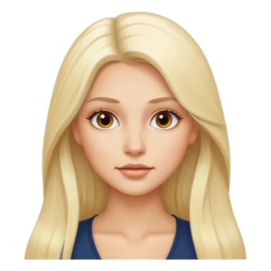 Stylized emoji portrait of a sexy long-haired white-blonde woman, confident expression, smooth skin, minimal makeup, clean background sticker