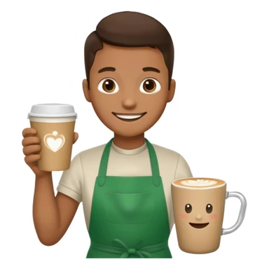 Barista + green apron + latte cup sticker