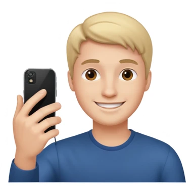 young manwith phone in histhand, happy, selfie style. @emoji sticker