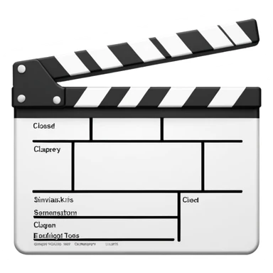 Minimalist closed clapperboard in black and white, straight geometric lines, iOS emoji design with zero unnecessary details sticker