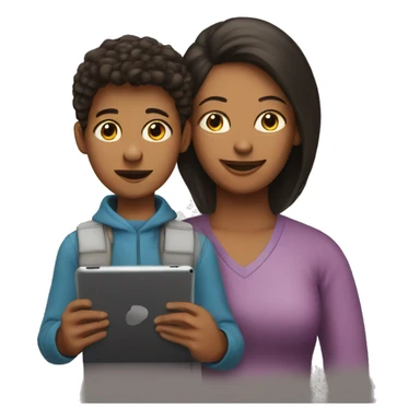 young student with iPad and his mother sticker