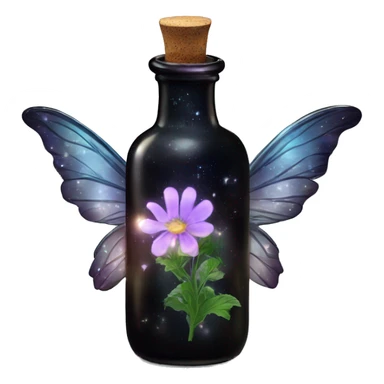 Black magic fairy light sparkling old Antique bottle with poison and with herbal and flowers sticker