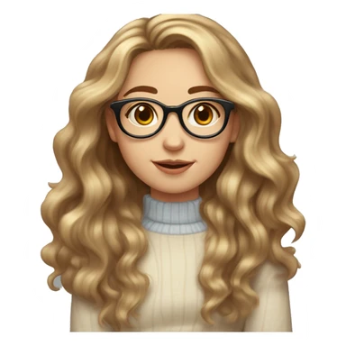 Girl with brown wavy long hair with blonde highlights, pale skin, red cheeks, brown rounded glasses, oval face, round nose and freckles   sticker