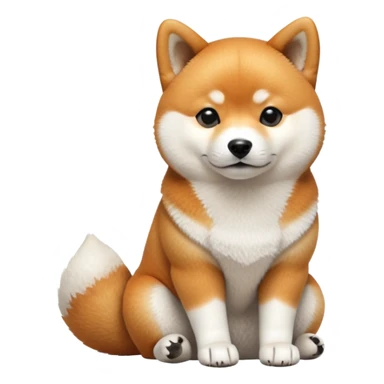 cinematic-[shiba inu]-realistic-full-body-sitting-emoji,-tail-resting-loosely-beside-its-paws,-head-tilted-dramatically, -fluffy-[orange white]-fur,-simplified-yet-realistic-focused-features,-highly-detailed,-glowing-with-an-almost-sarcastic-glow sticker