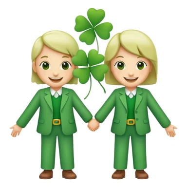 two clovers holding hands, happy faces sticker