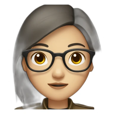 asian girl with glasses and a leather jacket with a  khaki shirt and long dark hair sticker