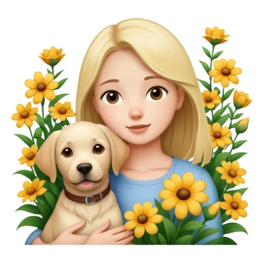 A girl holding a Labrador in the flowers sticker