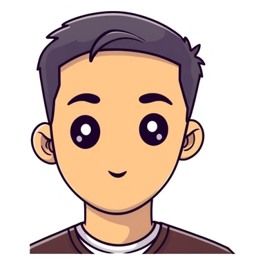 young man with modern black haircut, big eyes, medium lips, big eyebrows sticker