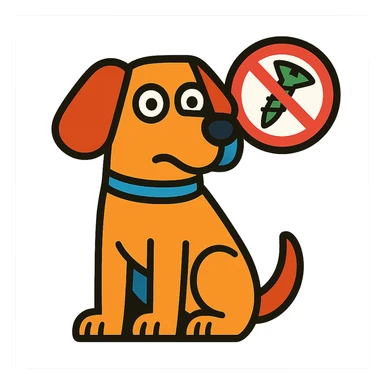 dog with a crossed-out screw symbol, literal interpretation of 'Don't screw the pooch' sticker