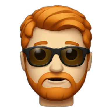White man, medium red hair, sunglasses, grumpy sticker
