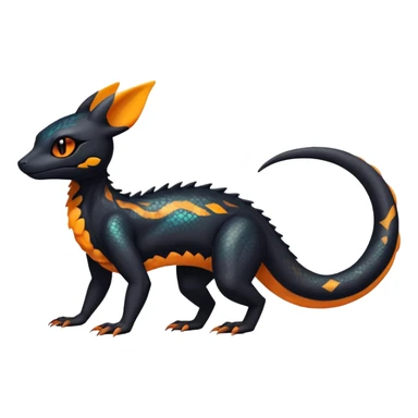 Colorful Iridescent Exotic Black and Orange Salandit-Umbreon-Fakémon-hybrid-creature (full body)  sticker
