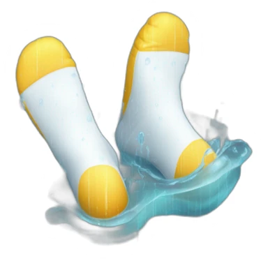 Two feet wearing white socks Soaking wet from the rain and footprint of water on the ground sticker