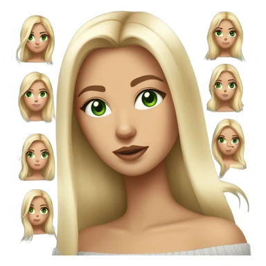 blonde girl with green eyes, smooth skin, off shoulder sweater, long blow out hair, baddie sticker