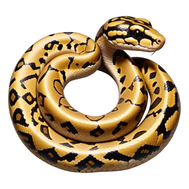 A photo-realistic top-down view of a Ball Python gently coiled into a tight spiral, with its head resting peacefully at the center. The pattern flows smoothly around the curves of its body, emphasizing its natural camouflage and calm demeanor. sticker