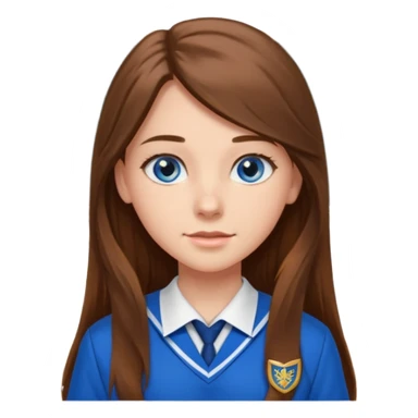 high school class room with a pretty female high school student with long brown hair, blue eyes sticker