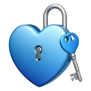 A blue gradient heart-shaped lock with a silver key sticker