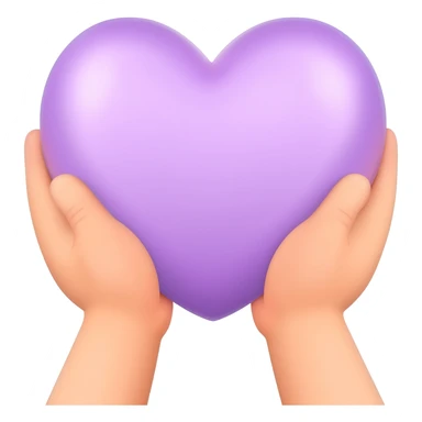 Emoji style, two soft rounded hands holding a delicate pastel violet satin heart, coquette aesthetic, glossy finish, clean background, Apple iOS style. sticker