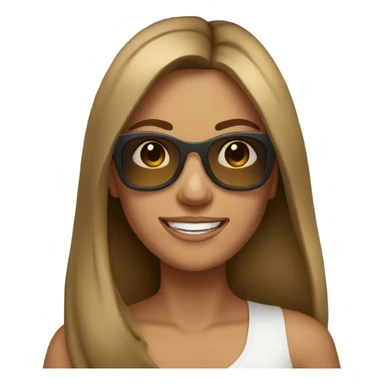 Woman with brunette long hair tan skin sunglasses and smiling sticker