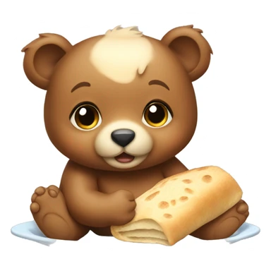Baby bear eating roti bread sticker
