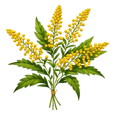 big bouquet Goldenrod, luxuriant, stem, leaf, bright sticker