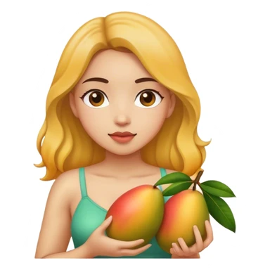 White girl holding two mangos in front of chest sticker
