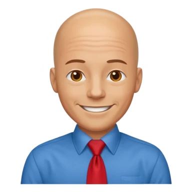bald with red necktie, blue sticker