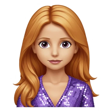 Sarah Michelle Gellar with long reddish blonde hair, lavender sequin outfit sticker