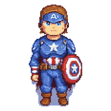 captain america, classic costume, standing proud, pixel art style sticker