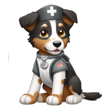 A nurse Black white brown and grey Australian sheperd with bandage on leg sticker