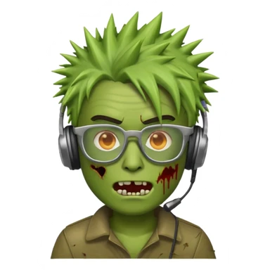 make a zombie iphone emoji with glasses, scratches spiky hair and headphones sticker